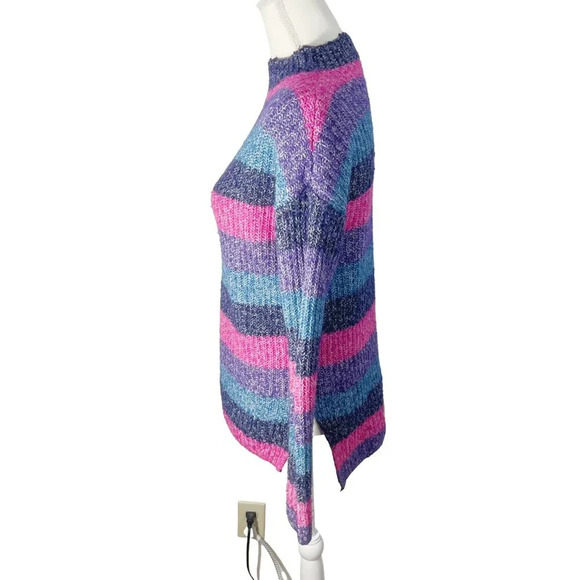 GAP Wool Blend Pink Purple and Blue Striped Sweater Mock Neck Women's Size XS - Picture 3 of 7